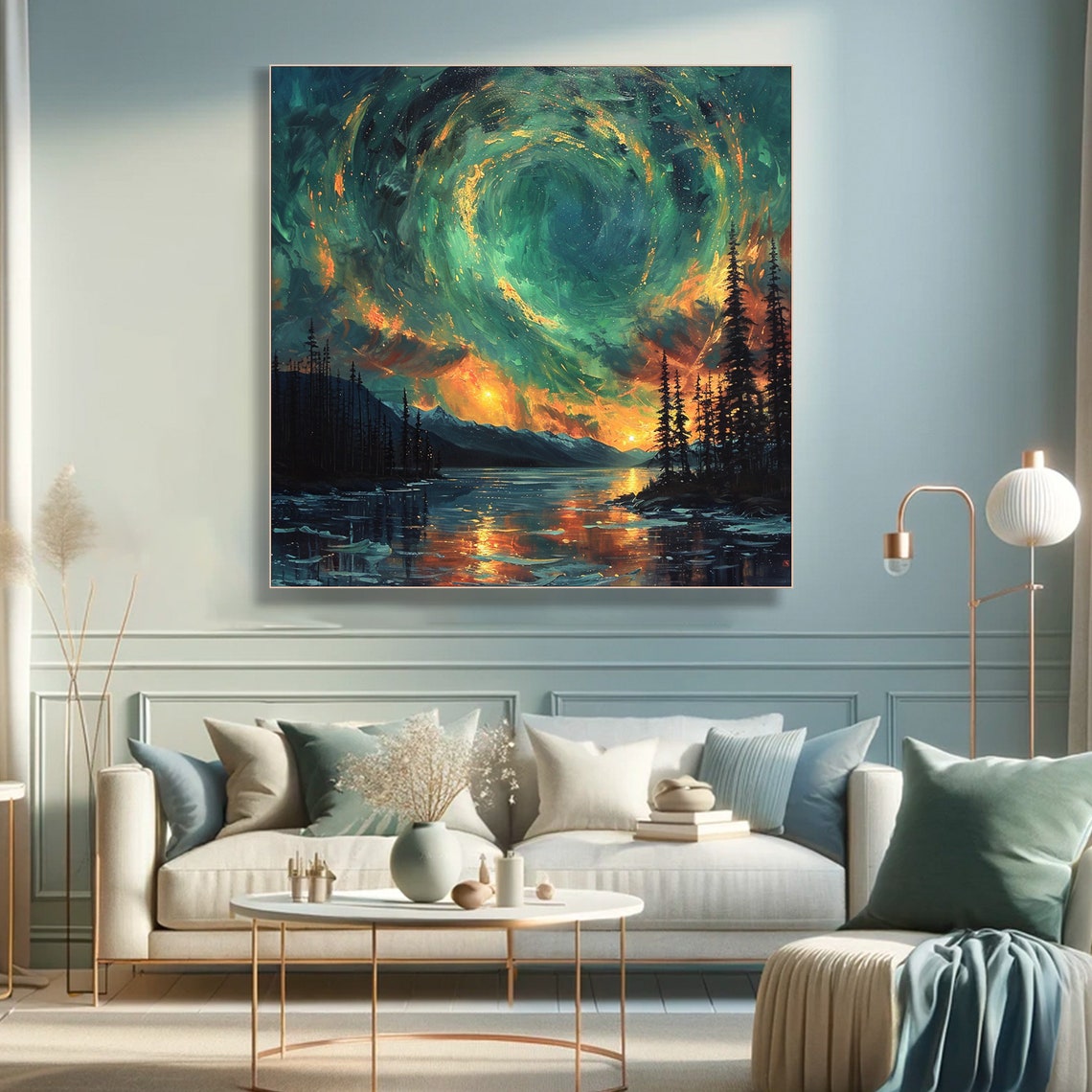 Northern Lights Aurora Night Sky Pine Lake Reflection Art Poster - Image 5