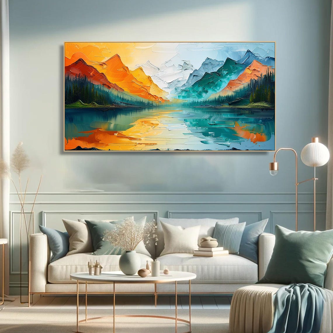 Sunset Mountain Lake Golden Peaks Mirror Reflection Landscape Poster - Image 2