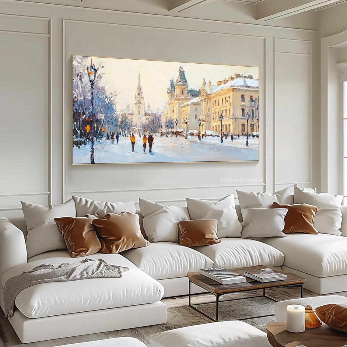 Snowy European Old Town Street Winter Cityscape Painting Art Poster - Image 6