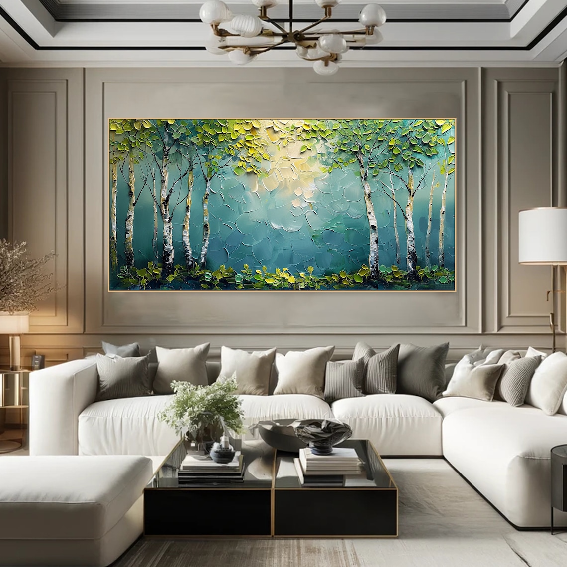 Birch Tree Art Print, Spring Green Leaves, Blue Background - Image 5