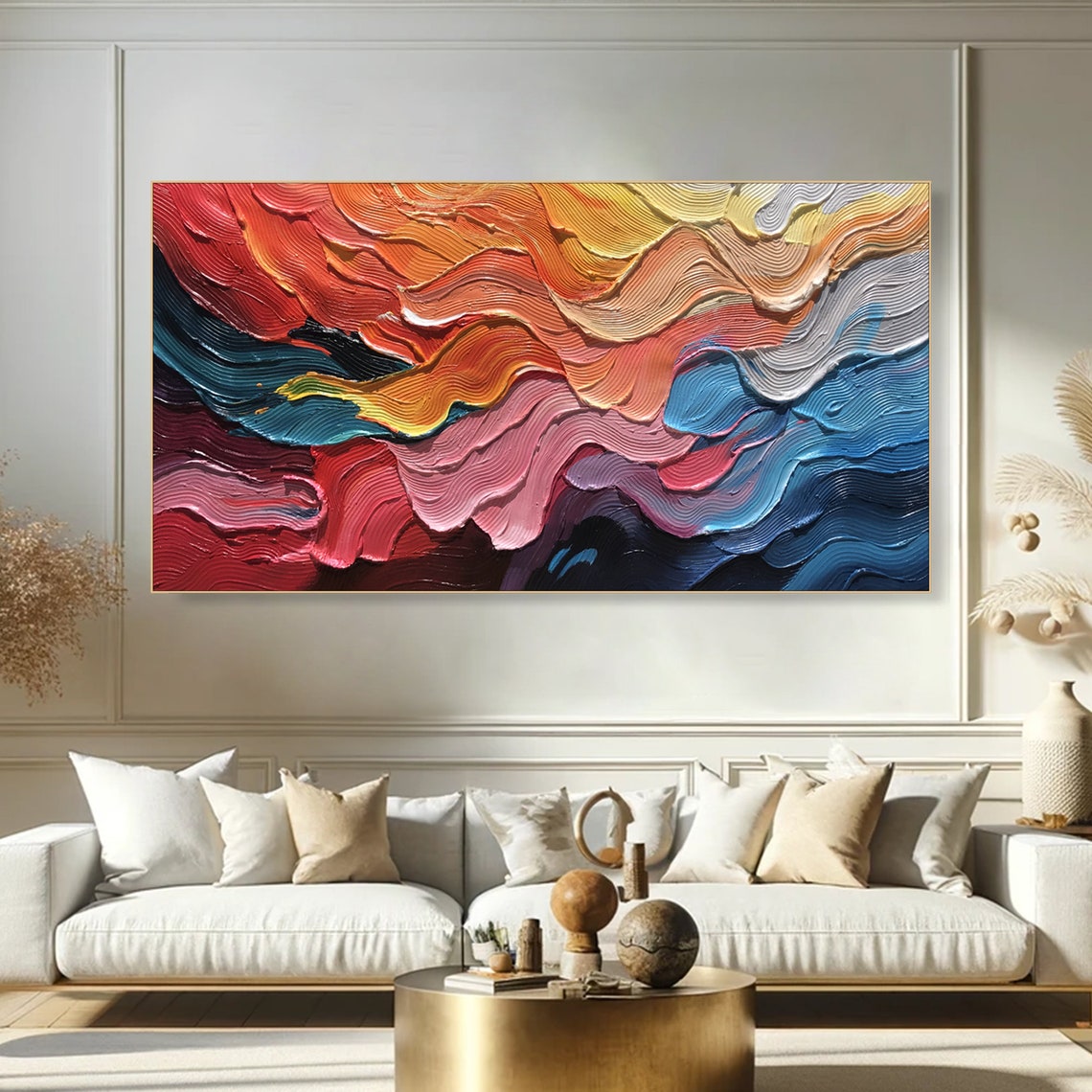 Rainbow Wave Swirls Red Orange Blue Textured Impasto Art Poster - Image 3