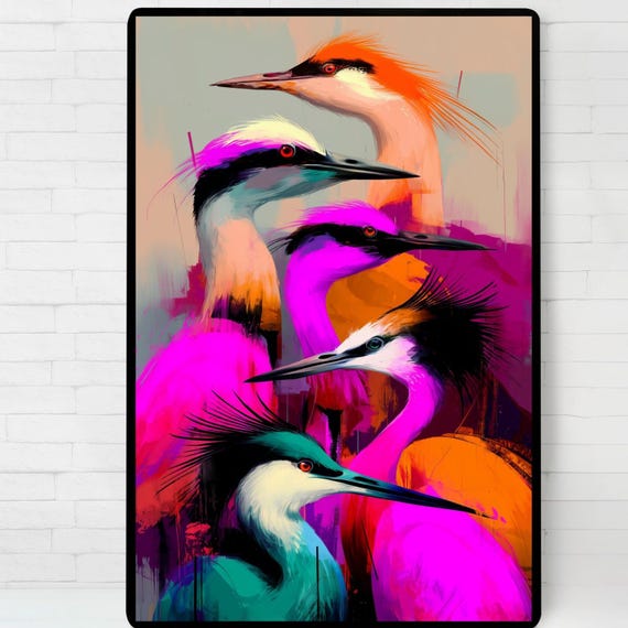Crane Dance Poster Illustration Print Wall Art Instant