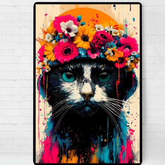 Floral Cat Illustration Art Print