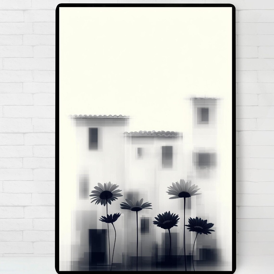 Black And White Flowers With Architecture, Minimalist Poster