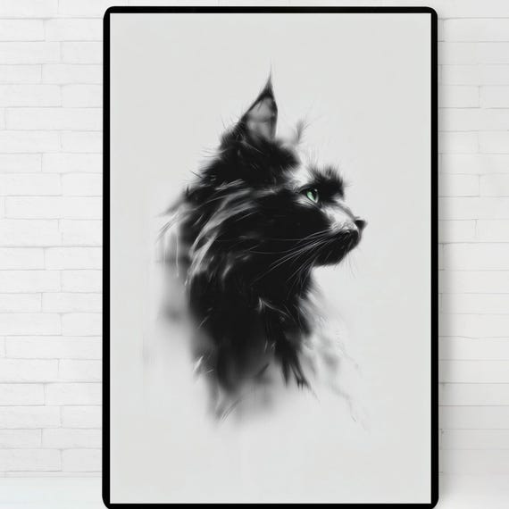 Mystical Cat Portrait Poster Illustration Print Wall Art Instant