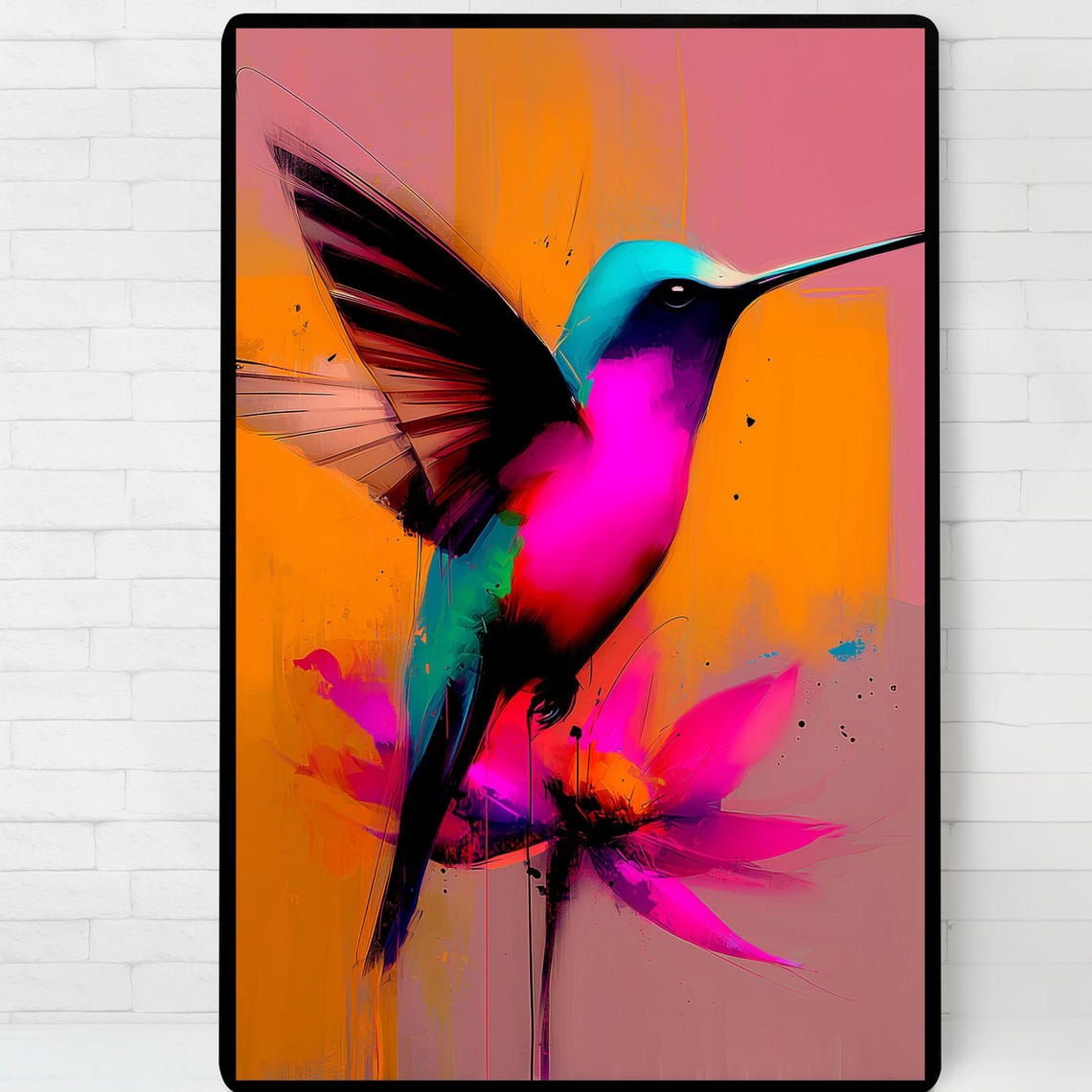 Hummingbird Art Print Vibrant Bird Flower Poster