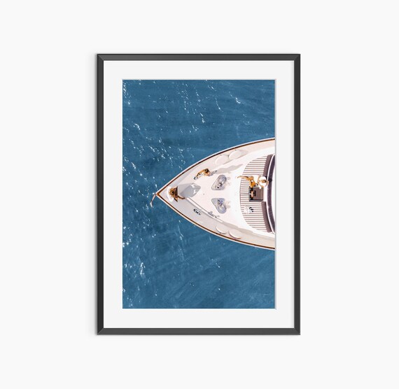 Luxury Yacht Bow Summer Sunbathers Aerial Ocean Photo Wall Art