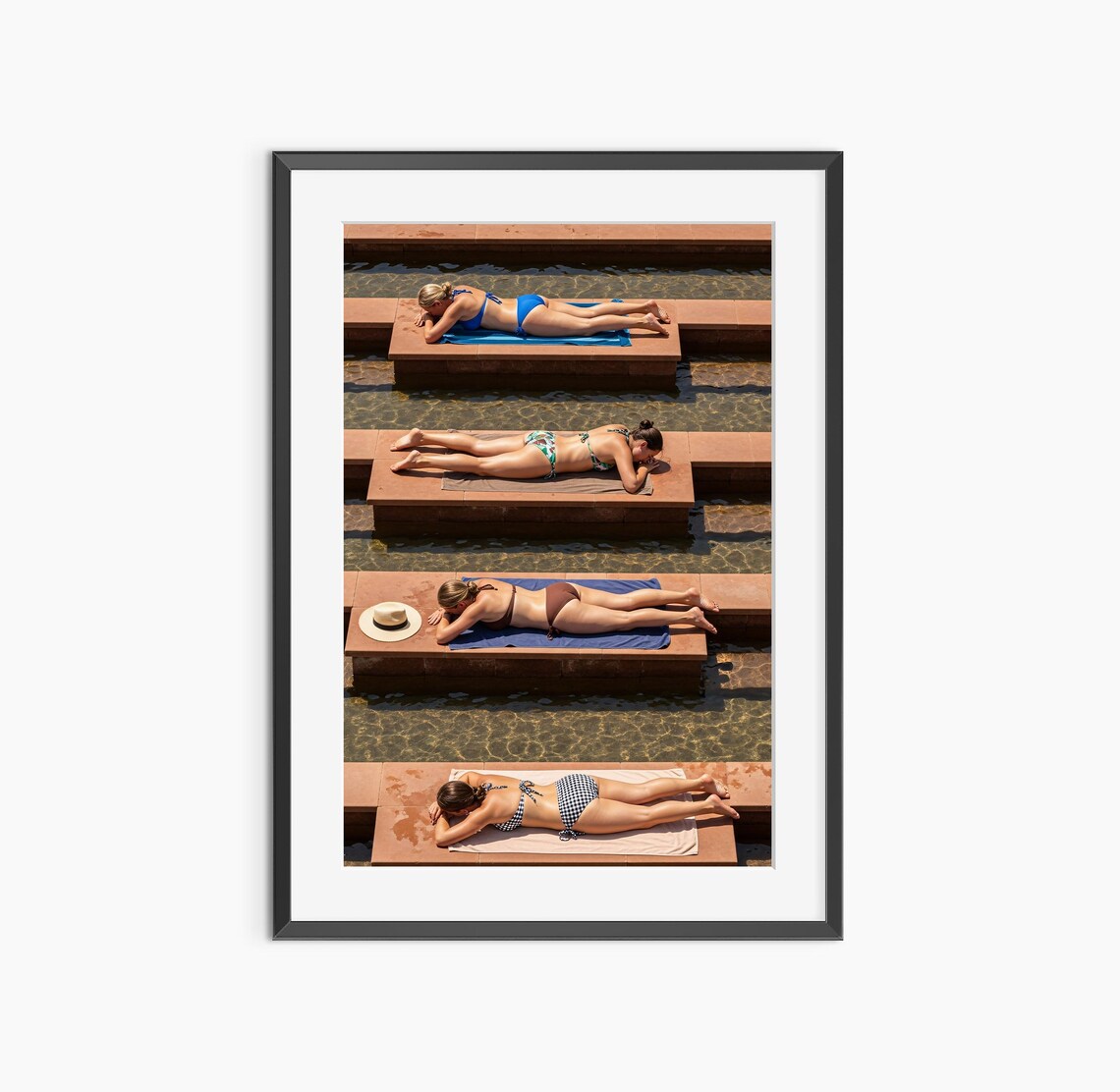 Aerial View Women Sunbathing by Tiered Pools Summer Photography Poster