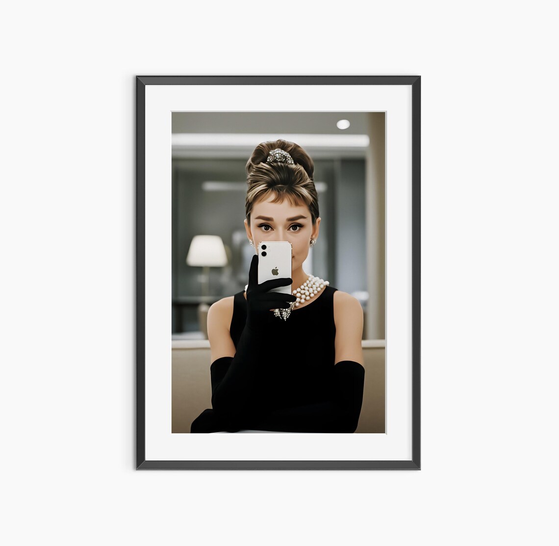 Audrey Hepburn Inspired Modern iPhone Selfie Chic Fashion Poster Art