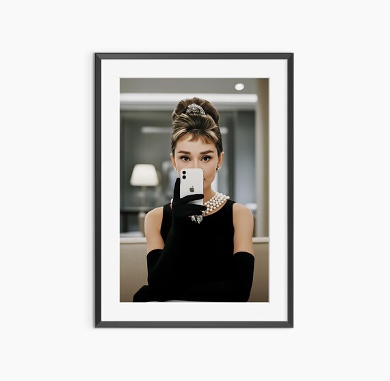 Audrey Hepburn Inspired Modern iPhone Selfie Chic Fashion Poster Art