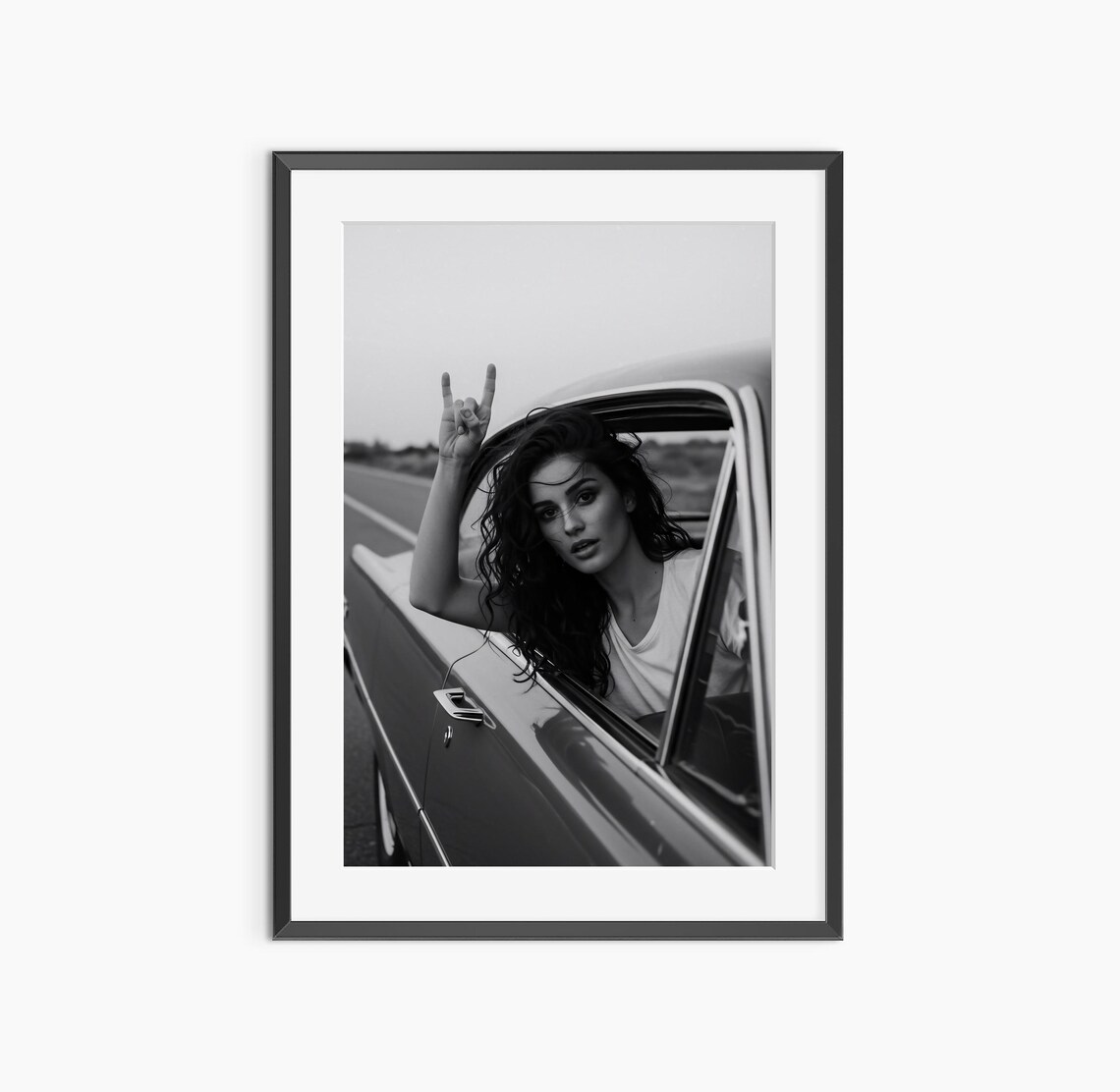 Rock N Roll Woman Classic Car Window Sign Of The Horns Print
