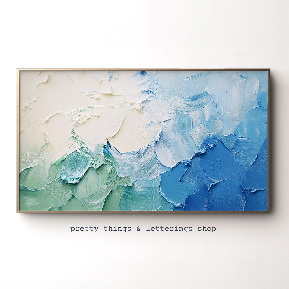 Blue Green White Textured Impasto Abstract Ocean Wave Poster