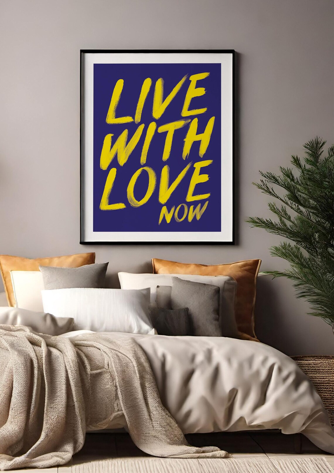 Live with Love Now Yellow Brush Lettering Poster Blue Background - Image 2
