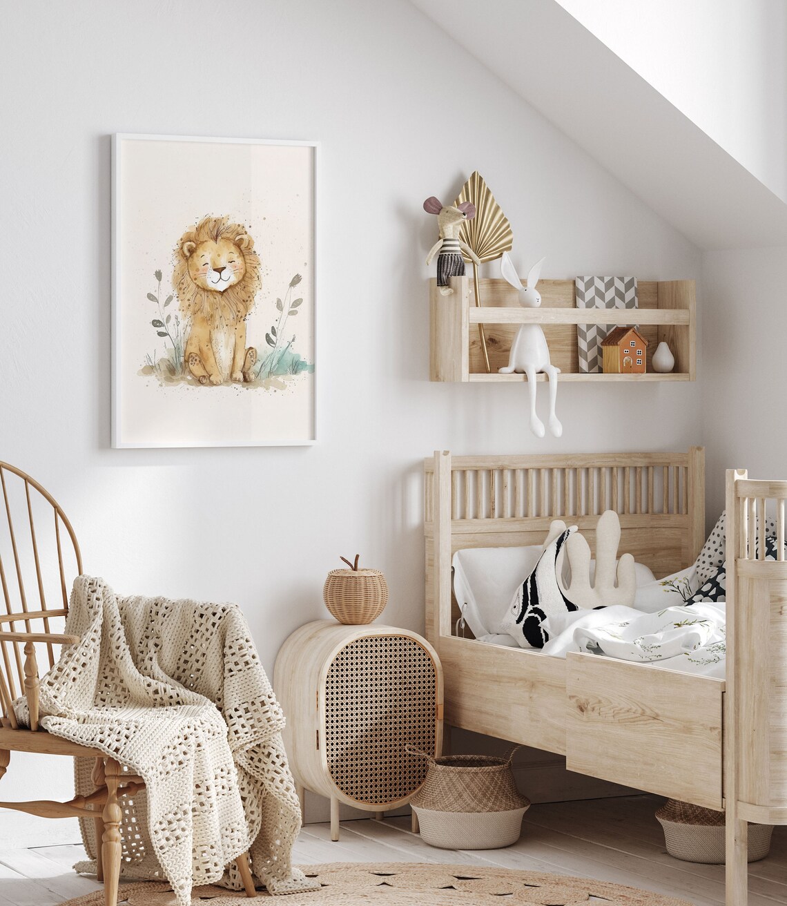 Baby Lion Watercolor Nursery Smiling Cub Safari Kids Art Poster - Image 2
