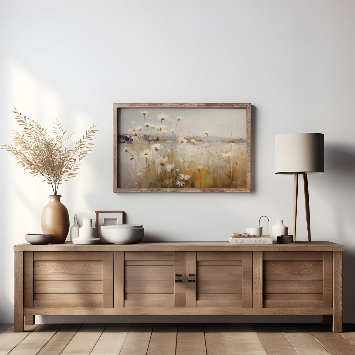 Wild Daisy Meadow Golden Light White Wildflower Field Art Print - Image 3