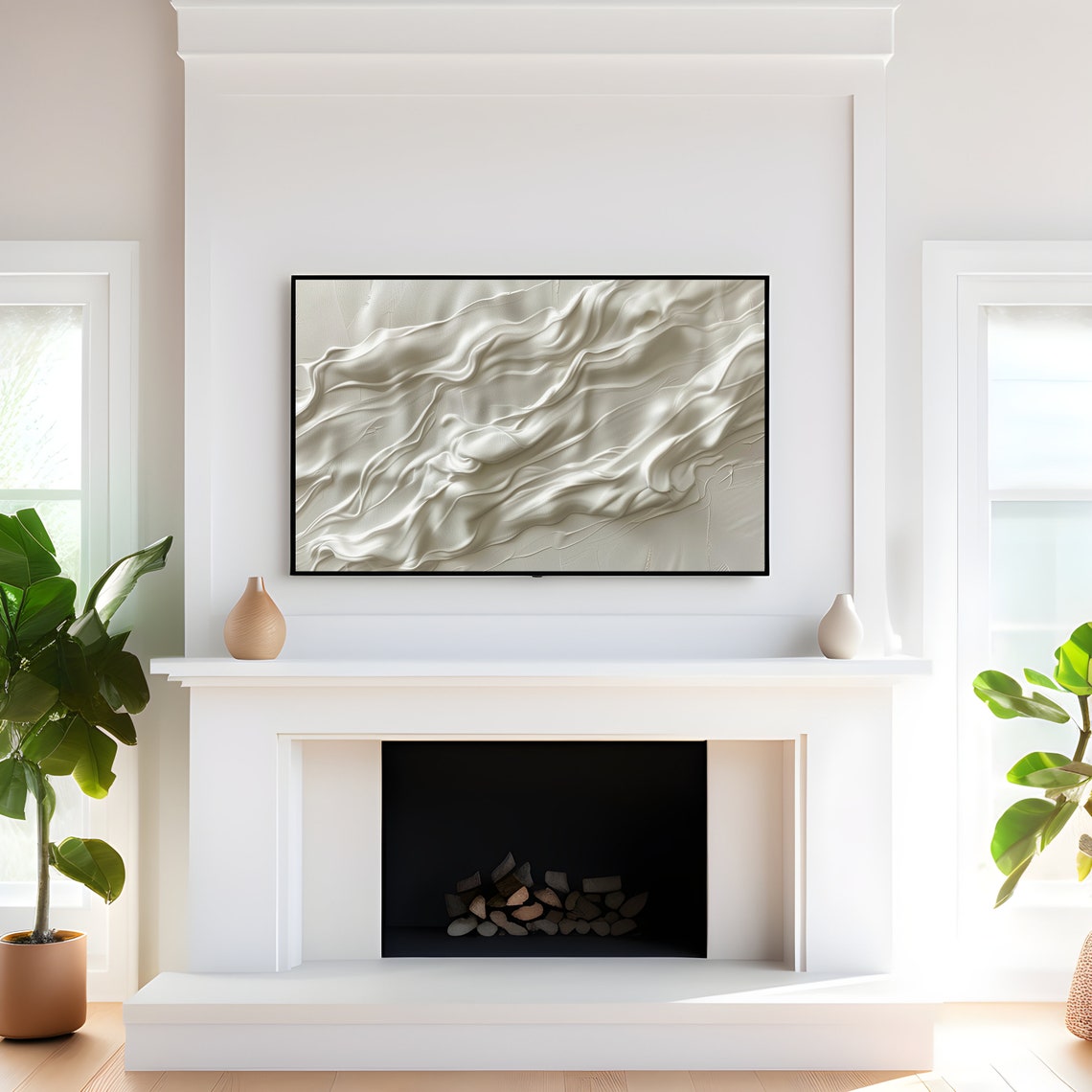 Neutral Ivory Abstract Flowing Wave Textured Minimalist Art Poster - Image 4