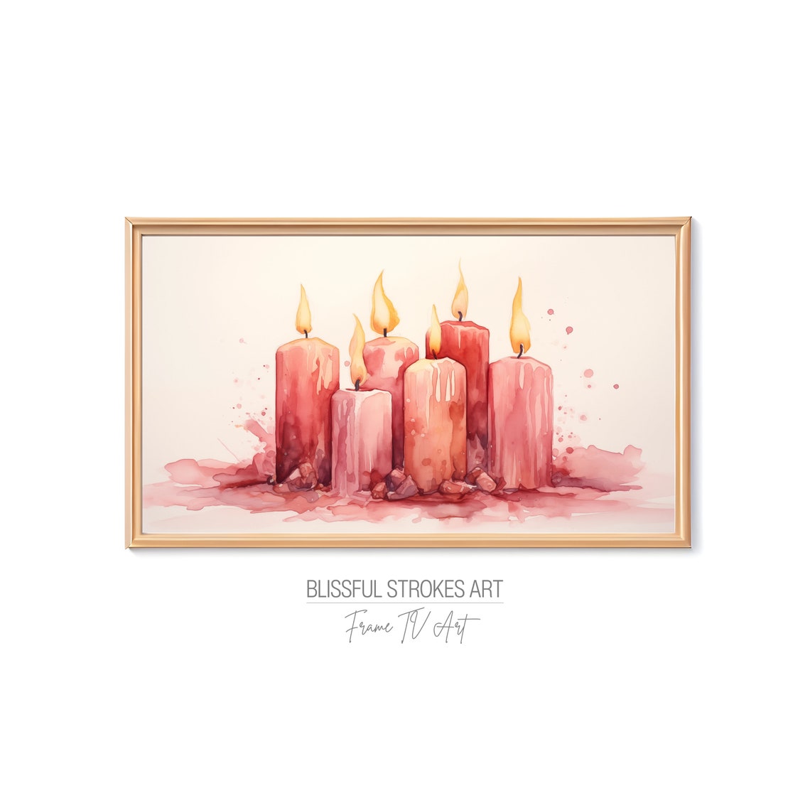 Pink Candle Cluster Lit Flames Watercolor Romantic Cozy Art Print