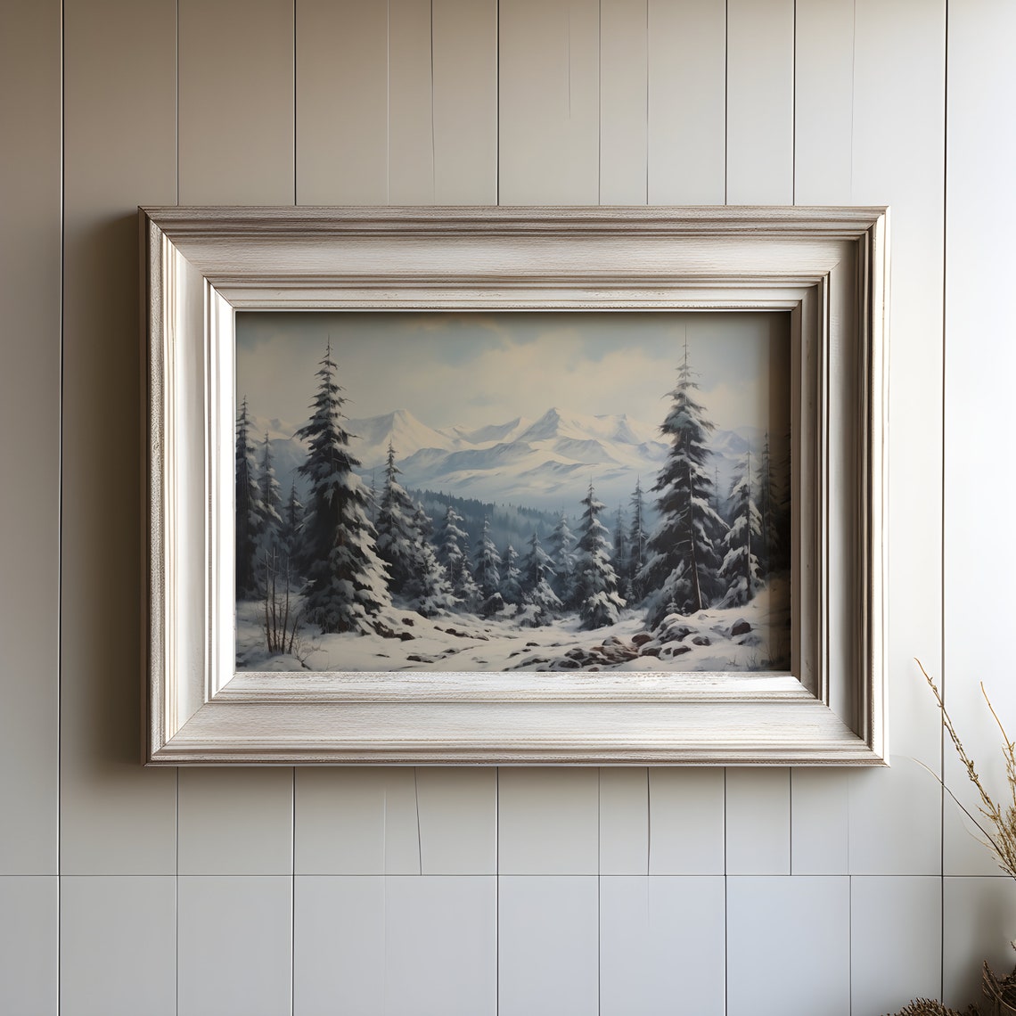 Snowy Mountain Forest With Evergreen Trees Vintage Landscape Poster