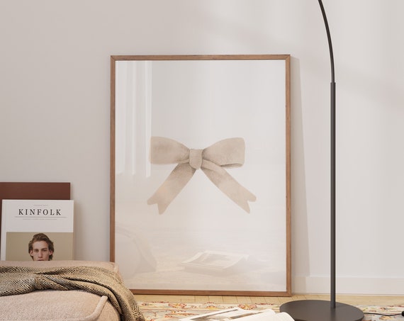 Balletcore Print Bow Wall Art Beige Trendy Prints Coquette Ribbon Neutral Preppy Dorm Decor