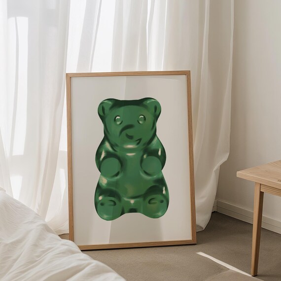 Glossy Green Gummy Bear Pop Candy Fun Trendy Kids Room Poster
