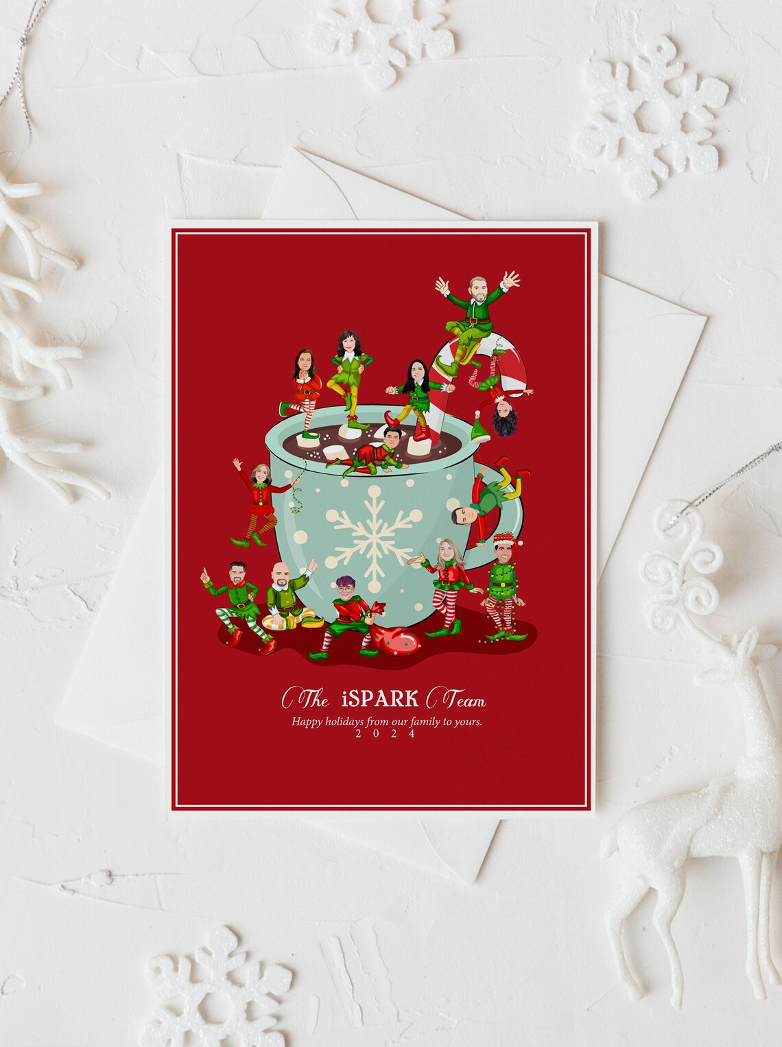 Company Team Elves in a Giant Coffee Mug Funny Christmas Card Poster - Image 3