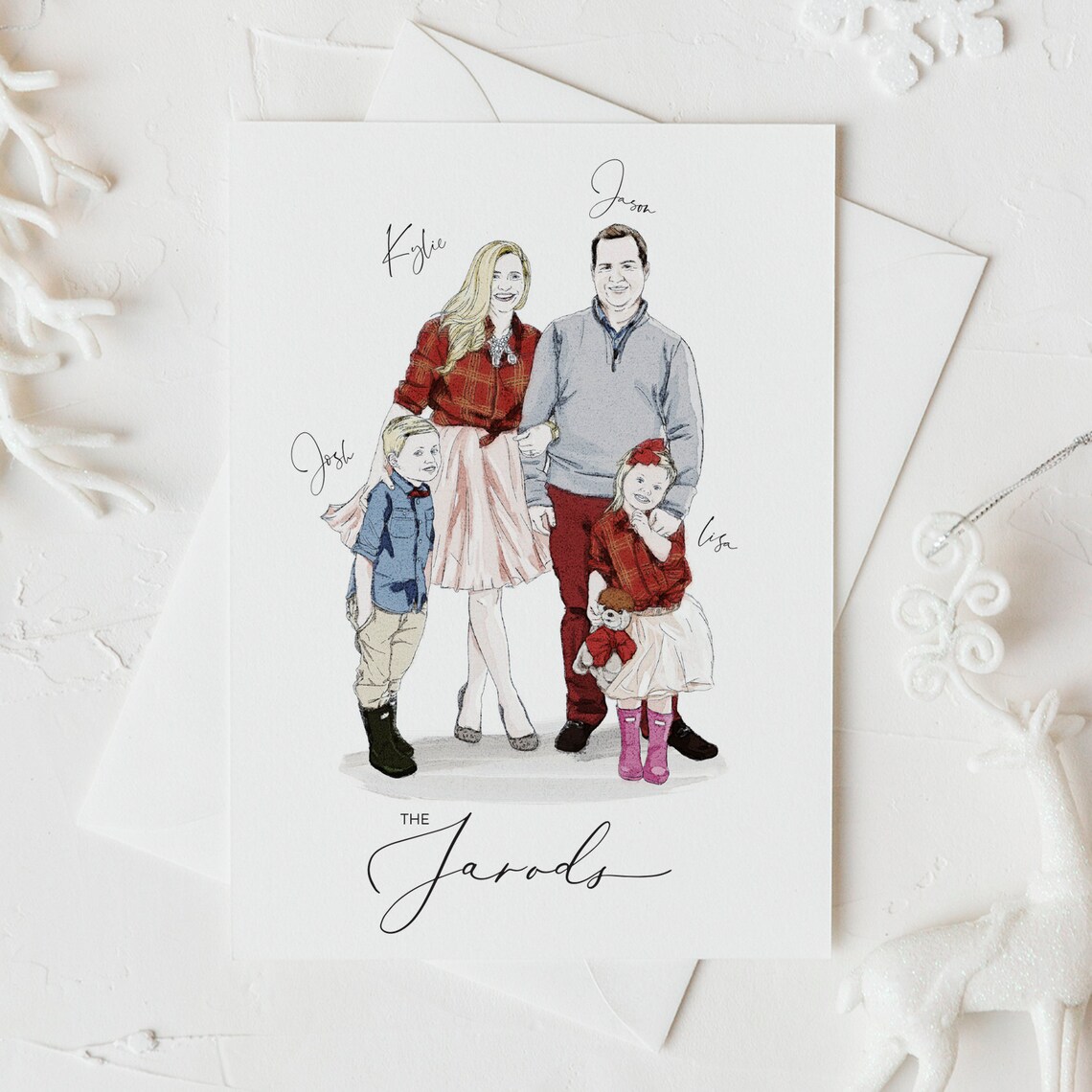 Merry Bright Watercolor Christmas Family Portrait Holiday Card Poster - Image 2