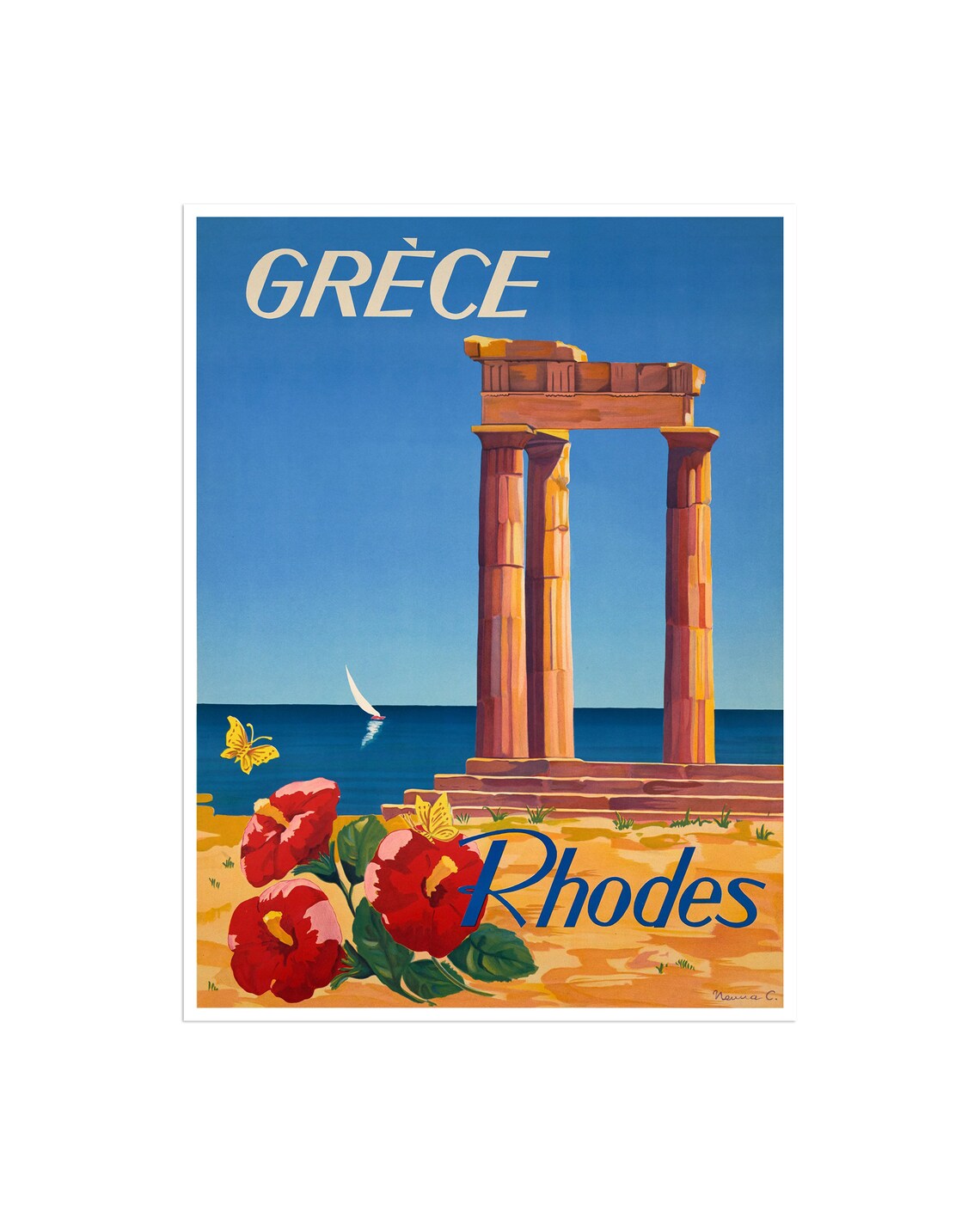Rhodes Greece Vintage Travel Poster Print