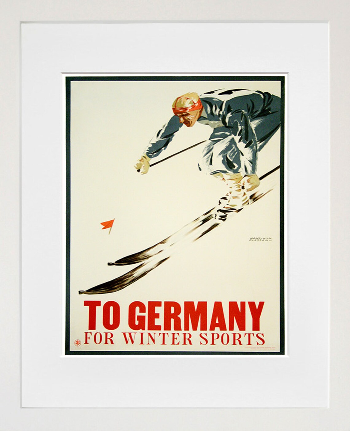 To Germany For Winter Sports Vintage Ski Downhill Travel Poster