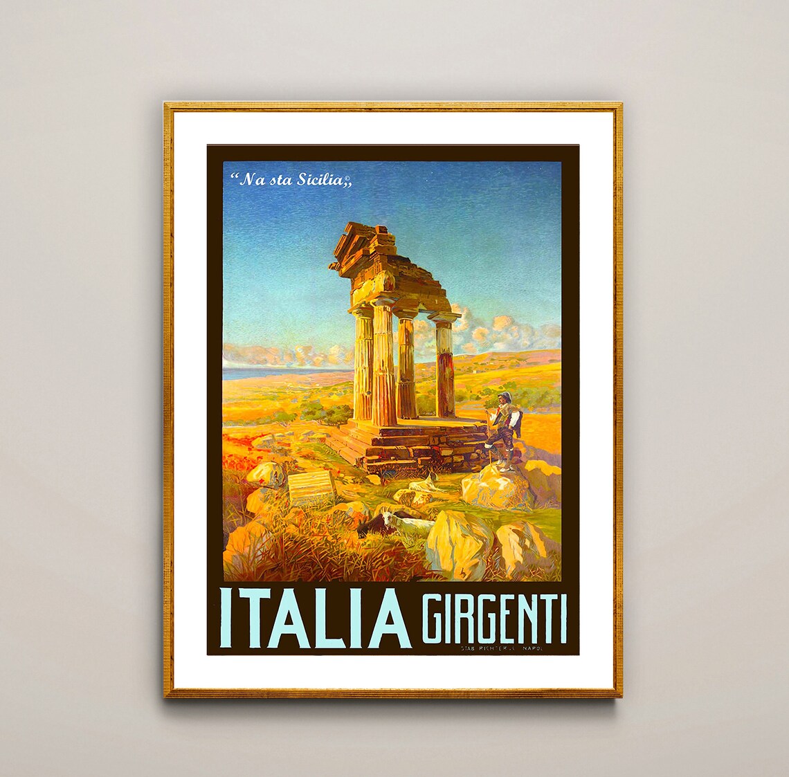 Italia Girgenti Sicily Ancient Greek Temple Ruins Vintage Poster