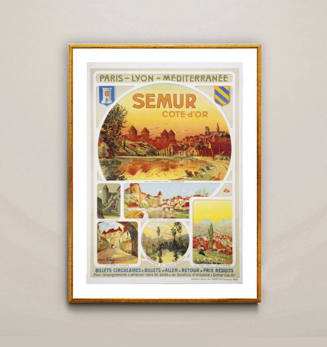 Semur Cote d'Or France Vintage Paris Lyon Railway Travel Poster - Image 2