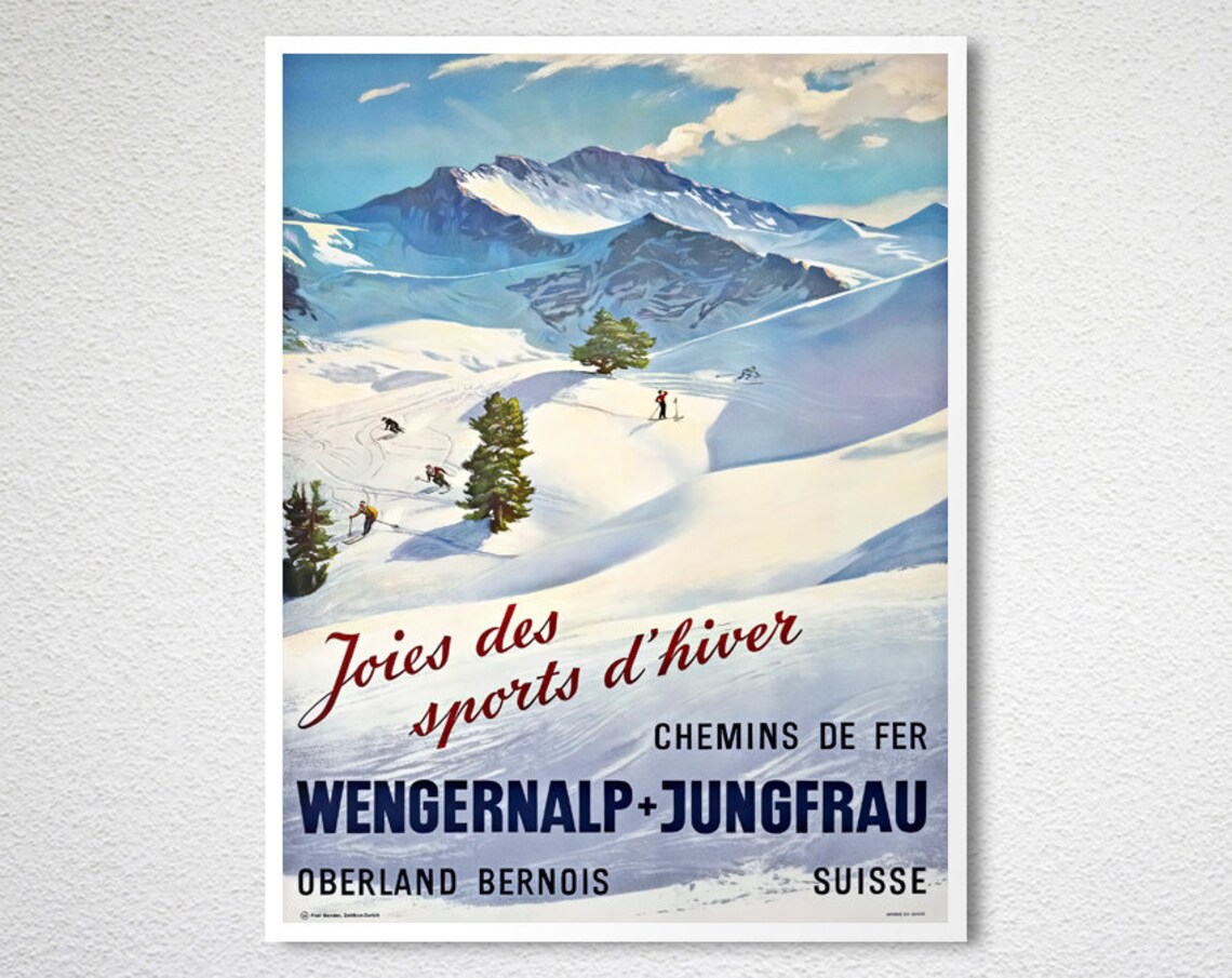Wengernalp Jungfrau Winter Sports Vintage Swiss Ski Travel Poster - Image 2