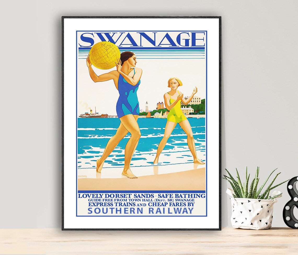 Swanage Dorset Sands Southern Railway Vintage English Beach Poster