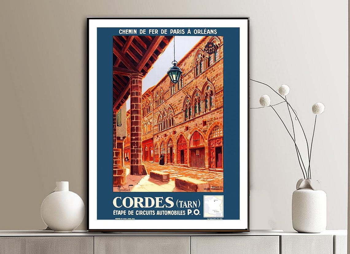 Cordes Tarn Paris Orleans Railway Medieval Arcade Travel Poster