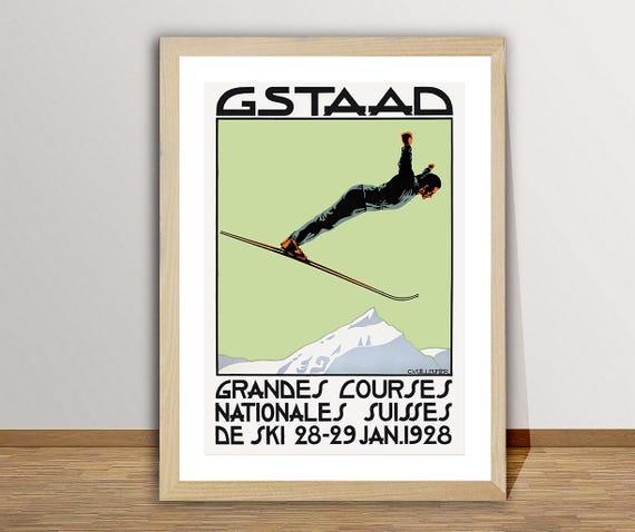 Gstaad Grandes Courses Nationales Suisses De Ski Vintage Ski Poster Gstaad Ski Poster Gift Idea Wall Decor