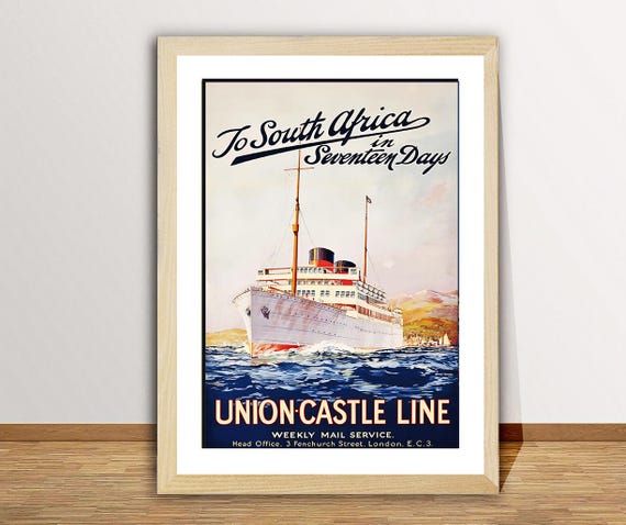 To South Africa In Seventeen Days Union Castle Line Vintage Travel Poster Vintage Transport Poster Gift Idea Wall Decor