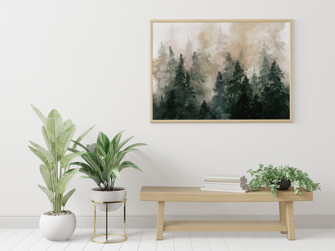 Pine Forest Watercolor Landscape, Panoramic Art Print - Image 5