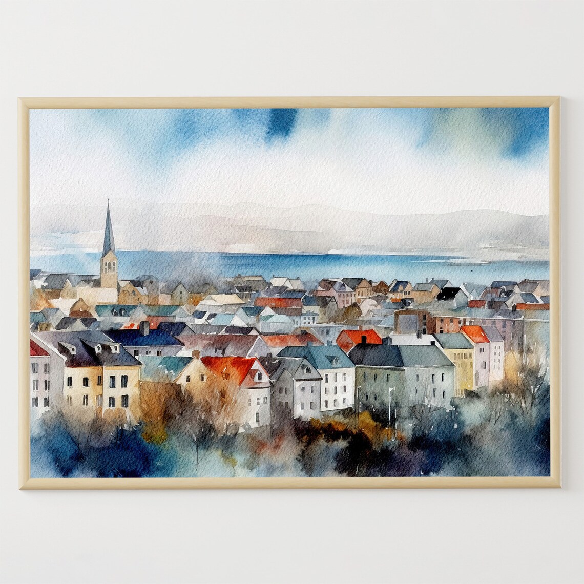 Reykjavik Watercolor Art Print, Iceland Travel Poster