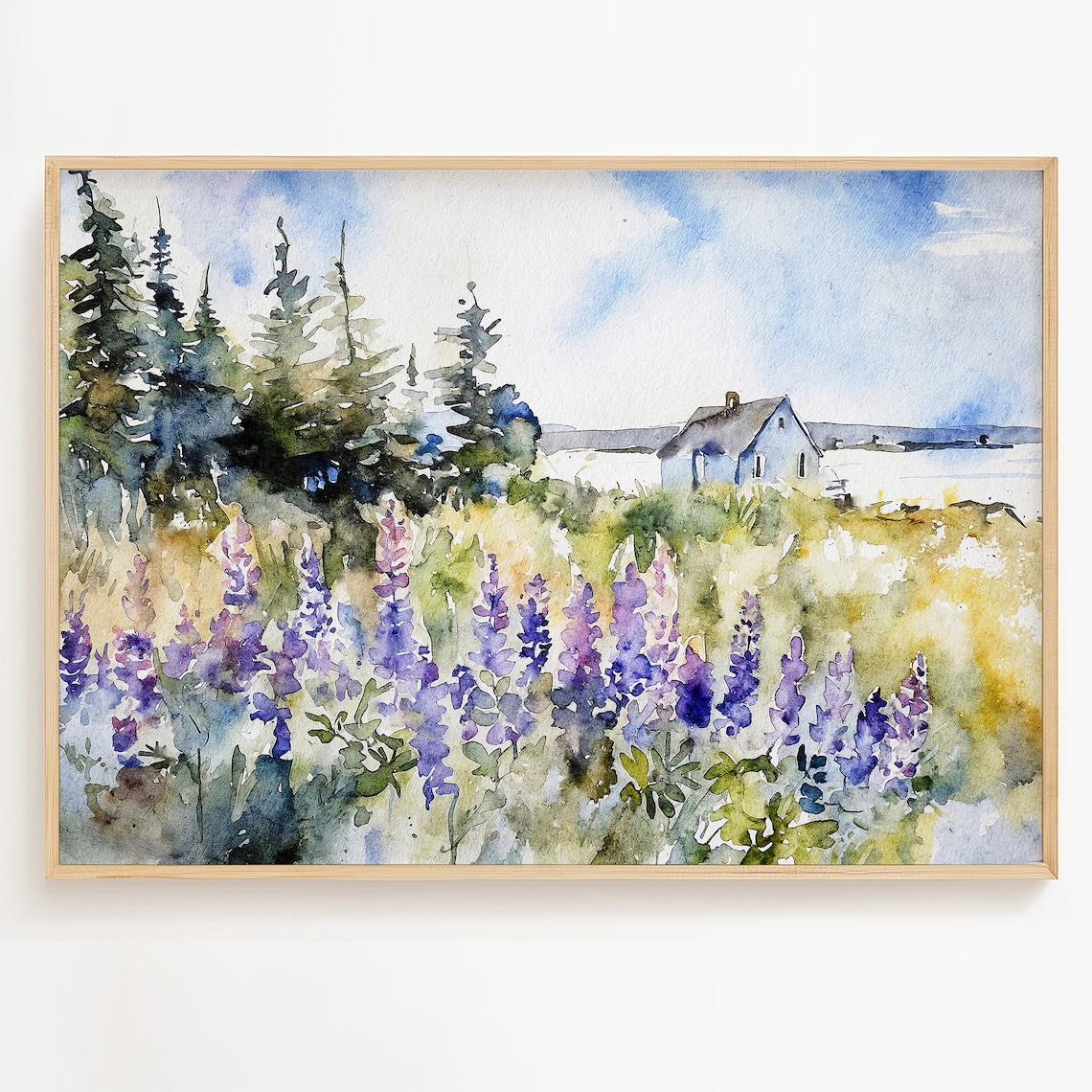 Maine Coast Watercolor Art Print, Coastal Landscape