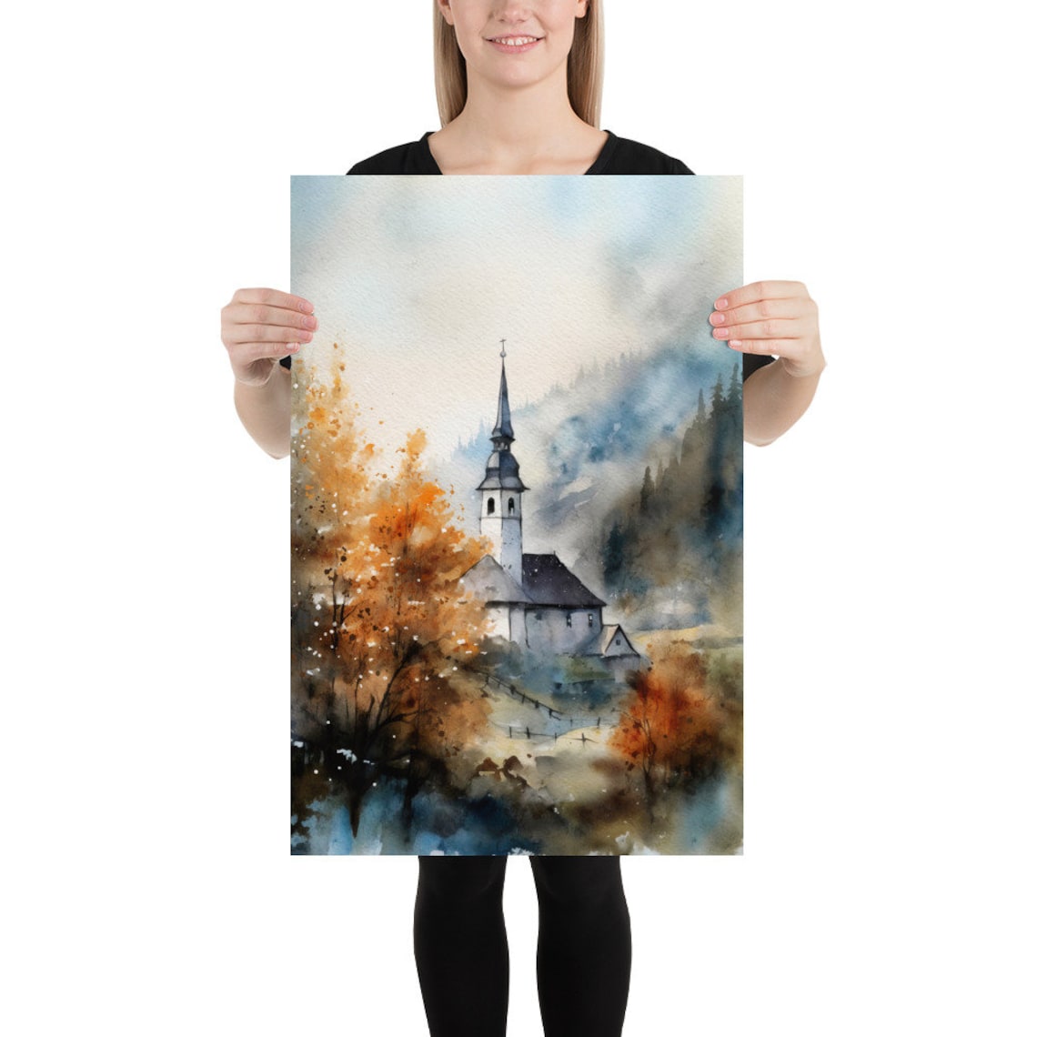 Church Watercolor Art Print, Historic Country Chapel - Image 2
