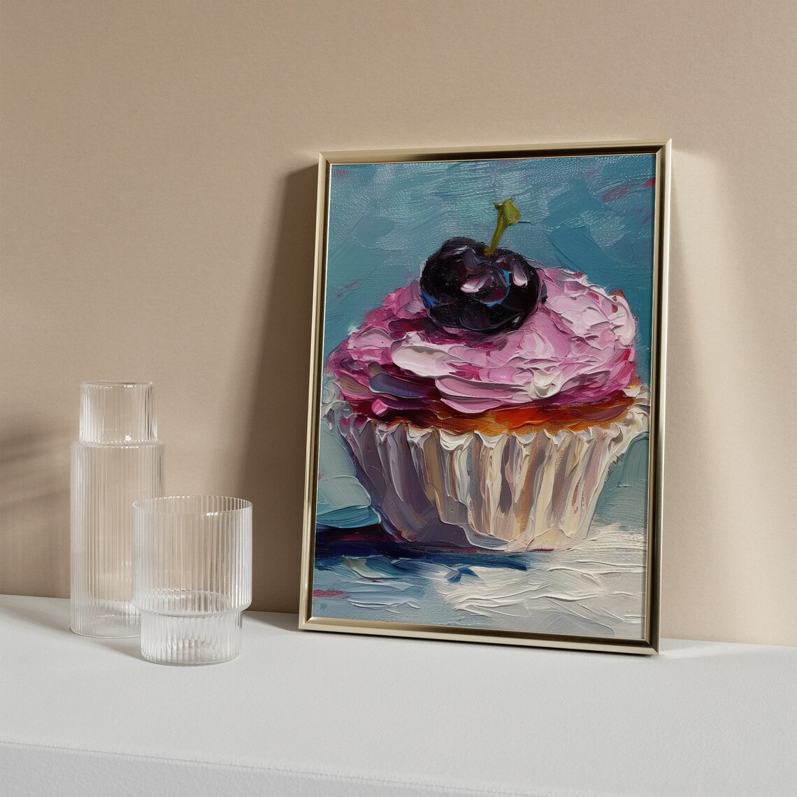 Cupcake Oil-Painting Dessert Still Life Art Print - Image 4