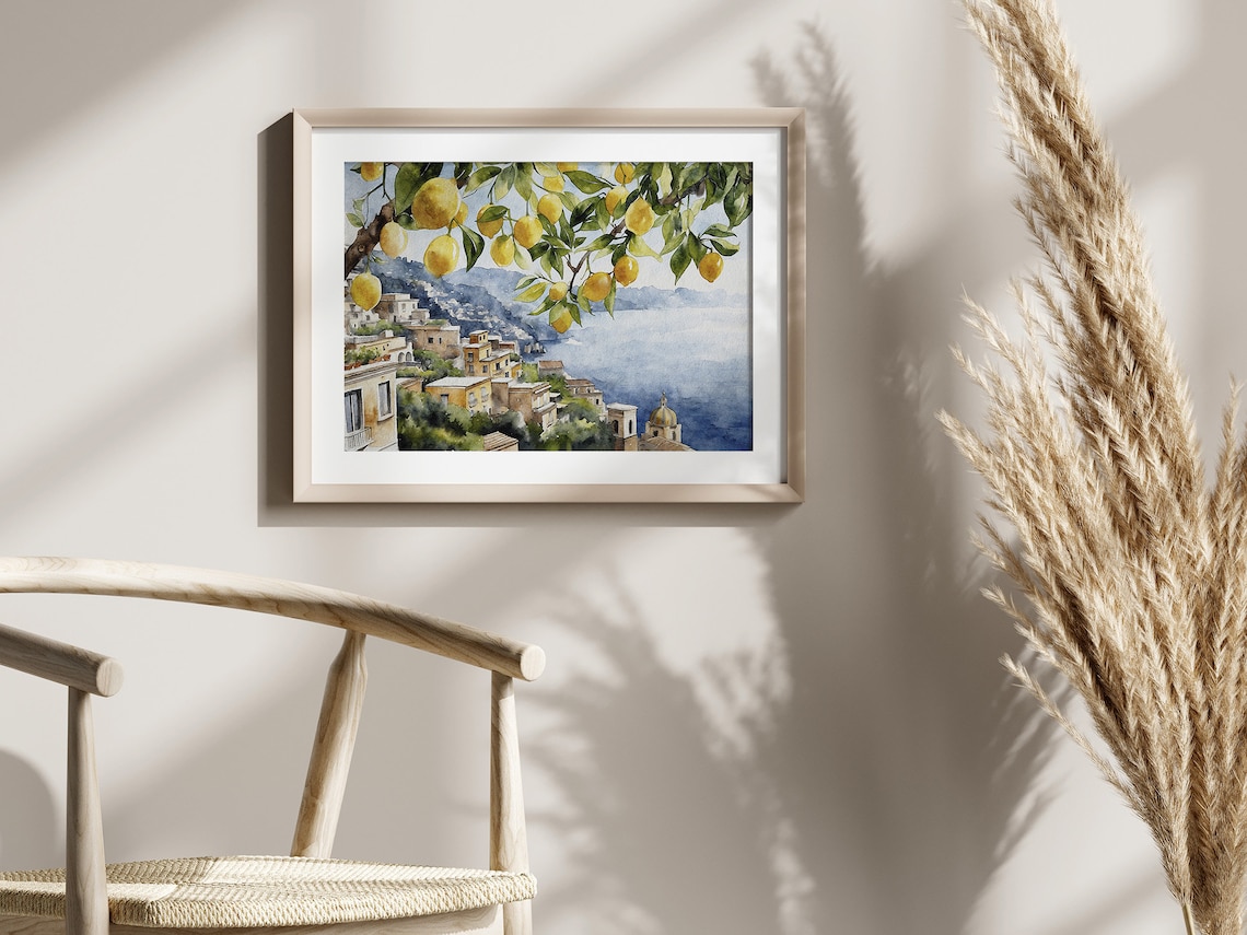 Positano Watercolor Lemon Tree Art Print, Amalfi Coast - Image 2