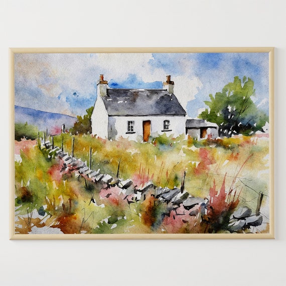 Irish Cottage Watercolor, County Mayo Art Print