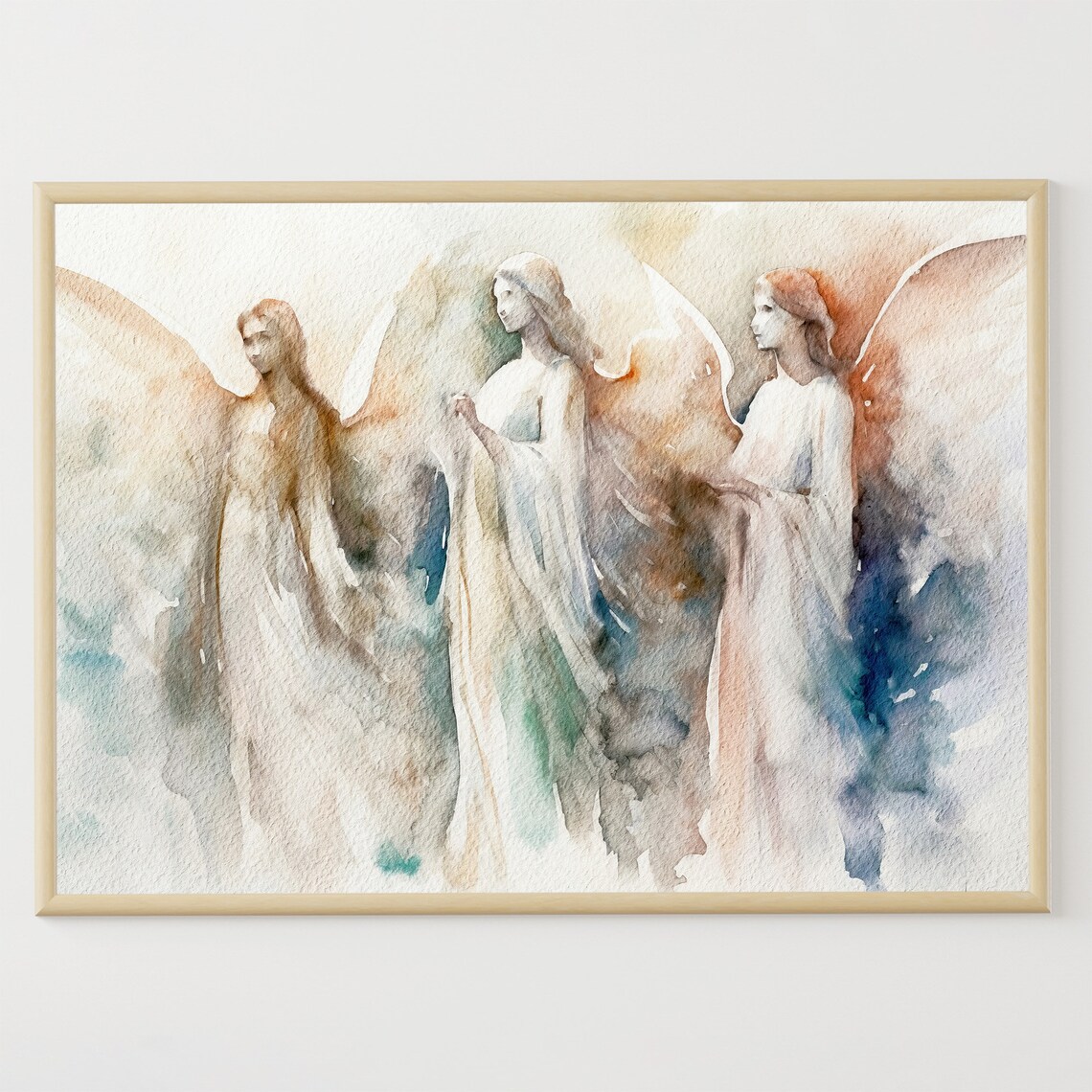 Three Angels Soft Watercolor Spiritual Guardian Angel Art Print
