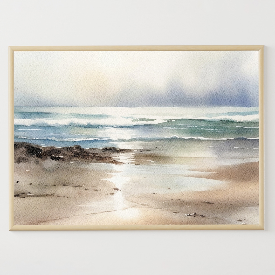 Ocean Beach Seascape Watercolor Art Print, Nautical