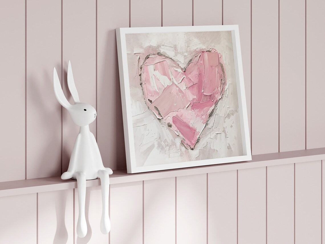 Pink Heart Oil Painting, Tender Neutral Art Print - Image 2