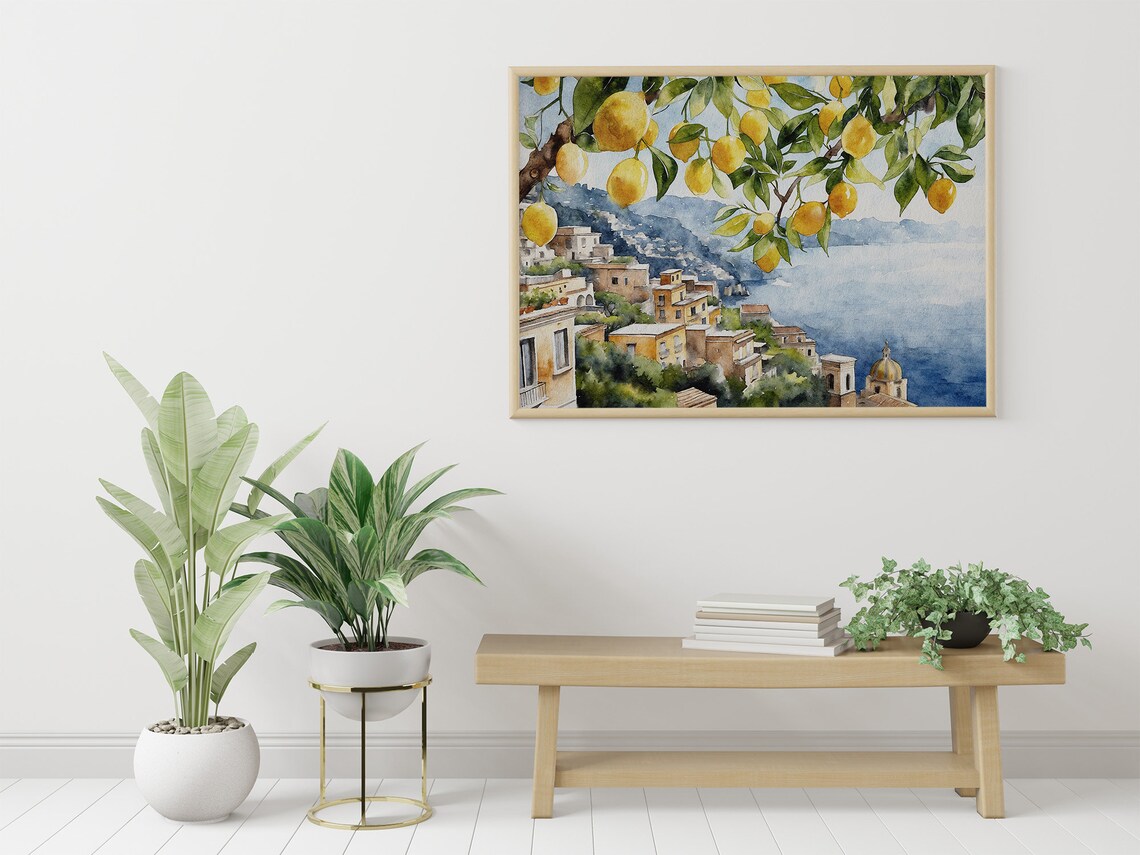 Positano Watercolor Lemon Tree Art Print, Amalfi Coast - Image 4