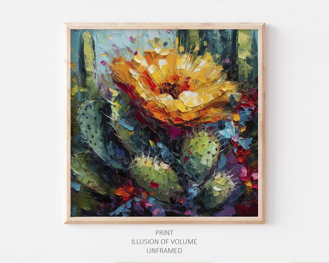Cactus Flower Oil Painting, Arizona Desert Art Print