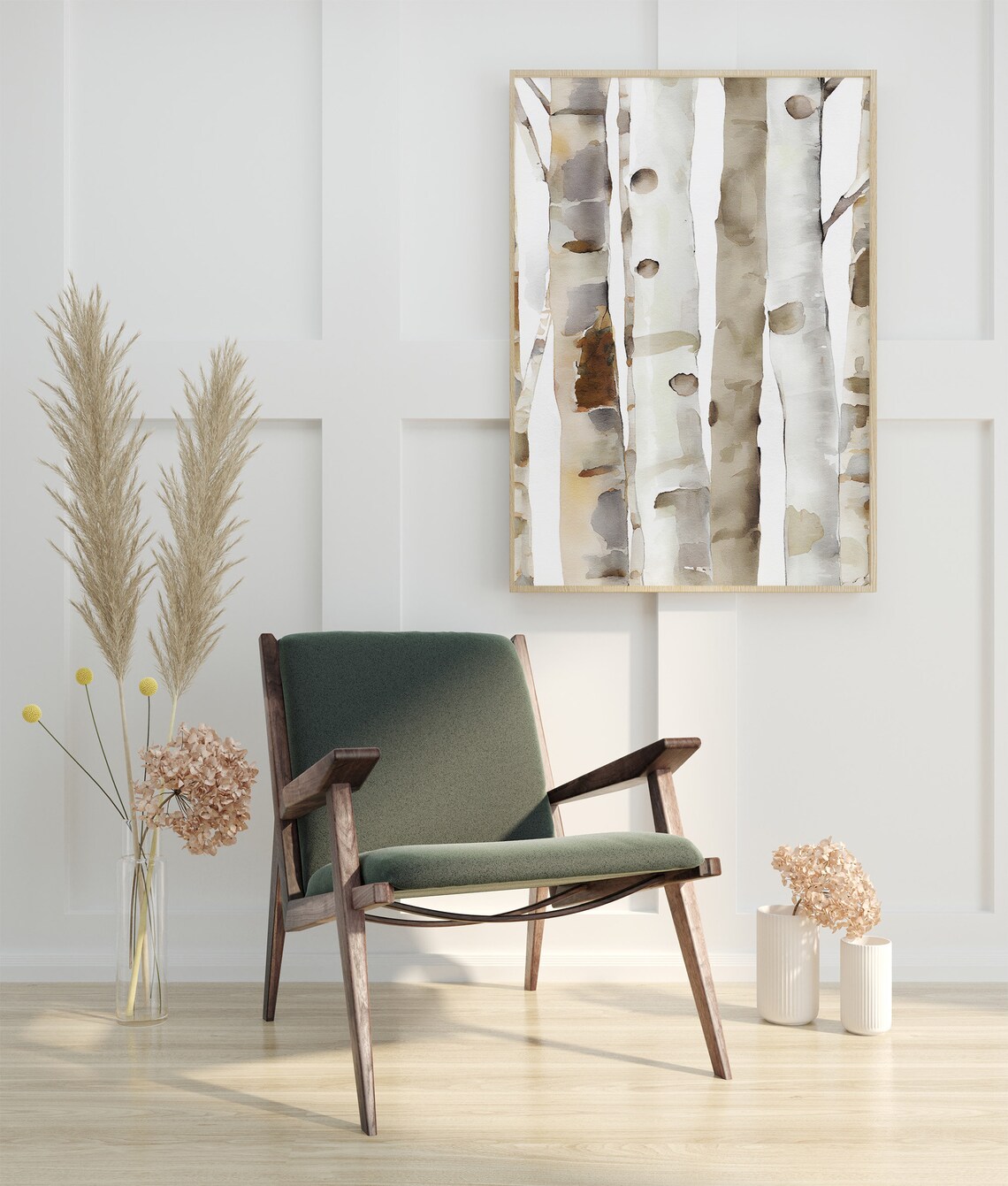 Birch Trees Watercolor Forest Painting Birches Art Print Neutral Artwork Beige Wall Art - Image 4