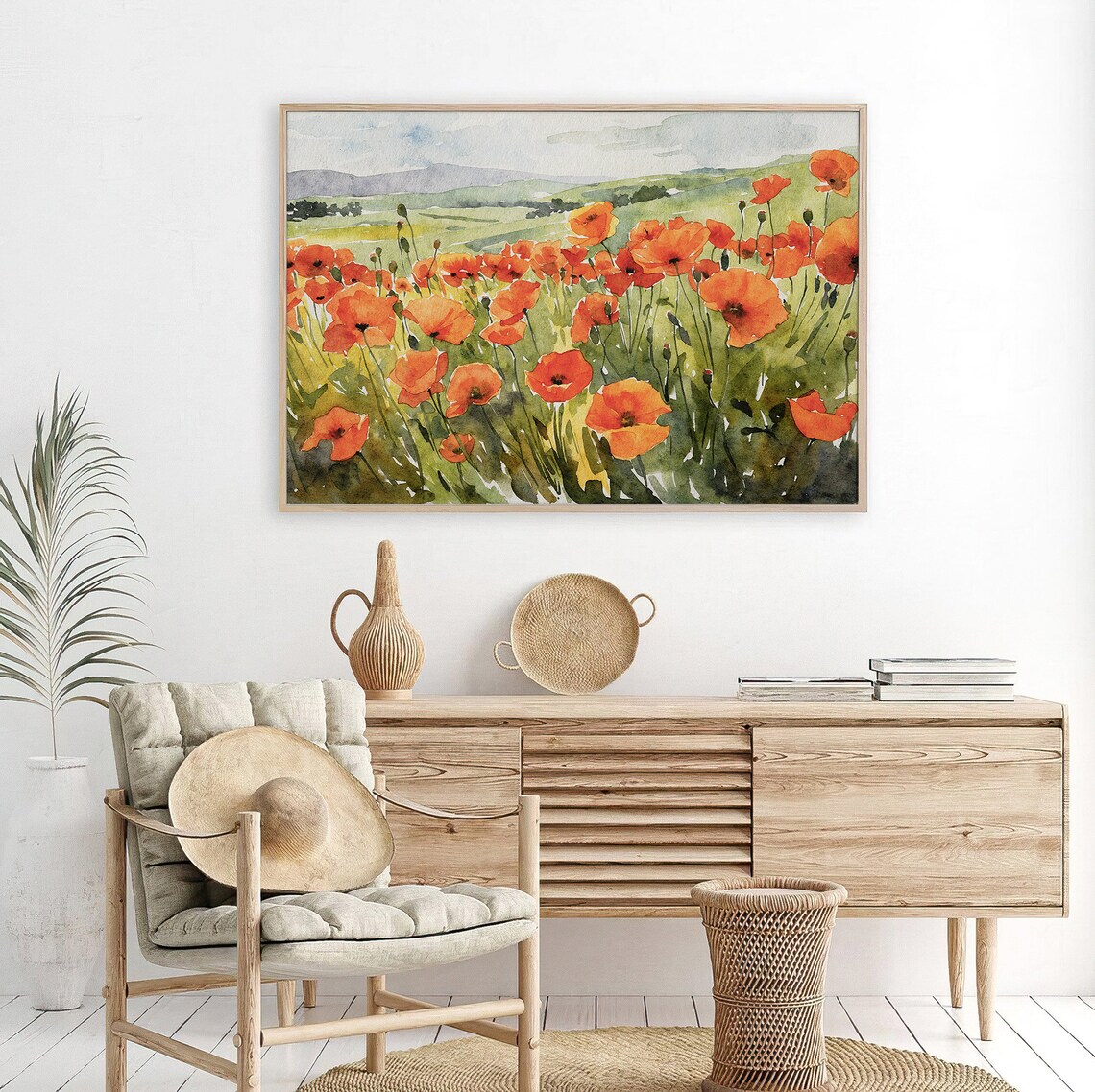 Poppy Field Watercolor Print, Red Poppies Landscape - Image 5