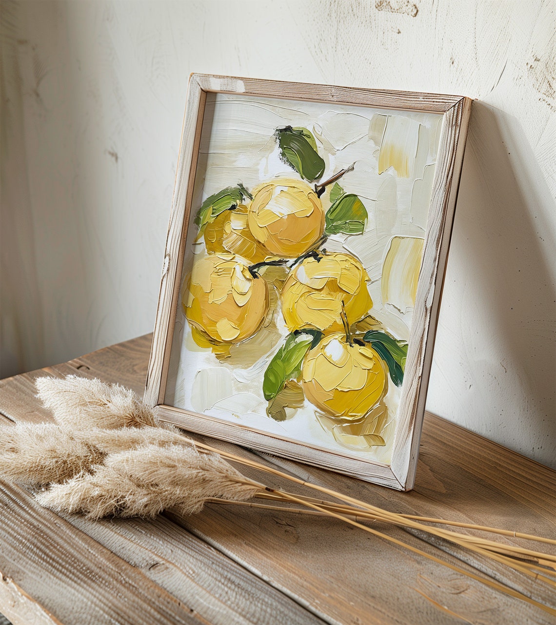 Yellow Plums Branch Impasto Oil Fruit Still Life Kitchen Art Print - Image 2
